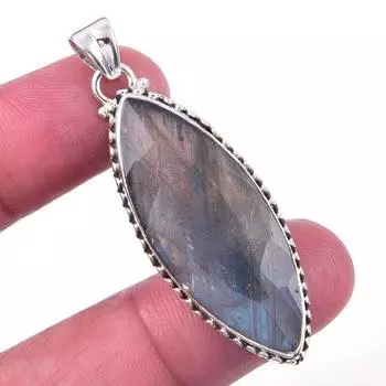Natural Labradorite Gemstone Handmade 925 Solid Sterling Silver Pendant 2 n4Z17