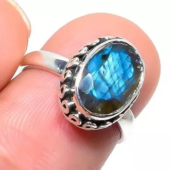 Natural Labradorite Gemstone Handmade 925 Solid Sterling Silver Ring Size 6 S6S91