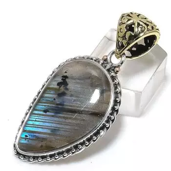 Natural Labradorite Gemstone Handmade 925 Solid Sterling Silver Pendant 2 a8F87