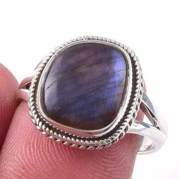Natural Labradorite Gemstone Handmade 925 Solid Sterling Silver Ring Size 8 P8K63