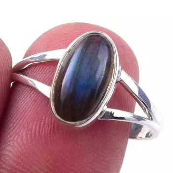 Natural Labradorite Gemstone Handmade 925 Solid Sterling Silver Ring Size 9 W2Z47