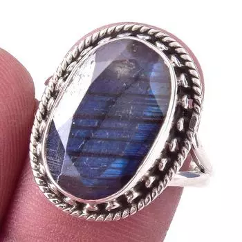 Natural Labradorite Gemstone Handmade 925 Solid Sterling Silver Ring Size 9 R8v31