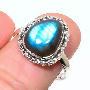 Natural Labradorite Gemstone Handmade 925 Solid Sterling Silver Ring Size 9 A0s66