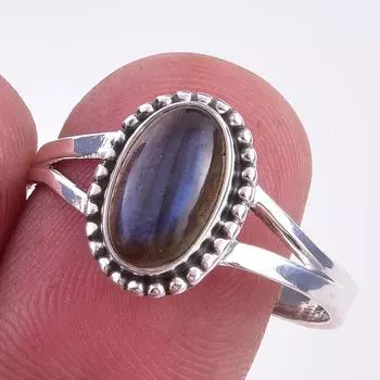 Natural Labradorite Gemstone Handmade 925 Solid Sterling Silver Ring S.10 q0N40