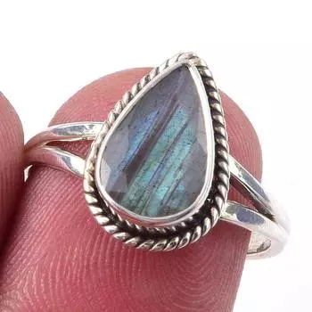 Natural Labradorite Gemstone Handmade 925 Solid Sterling Silver Ring Size 7 J9G08
