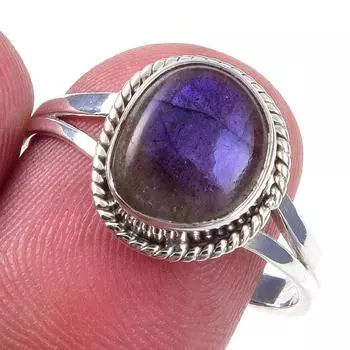 Natural Labradorite Gemstone Handmade 925 Solid Sterling Silver Ring Size 6 N4K55