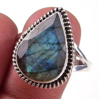 Natural Labradorite Gemstone Handmade 925 Solid Sterling Silver Ring S.10 d4H66
