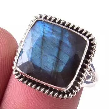 Natural Labradorite Gemstone Handmade 925 Solid Sterling Silver Ring Size 7 i3P53