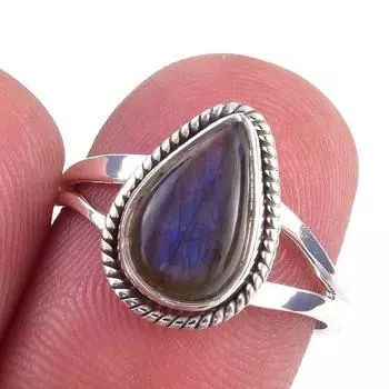 Natural Labradorite Gemstone Handmade 925 Solid Sterling Silver Ring Size 7 G6j05