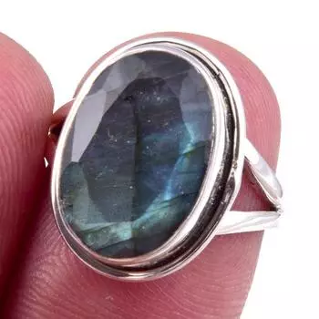 Natural Labradorite Gemstone Handmade 925 Solid Sterling Silver Ring Size 6 v7J26