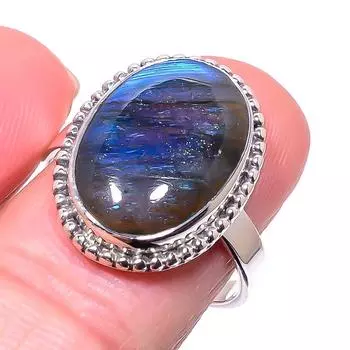 Natural Labradorite Gemstone Handmade 925 Solid Sterling Silver Ring Size 9 l8r18