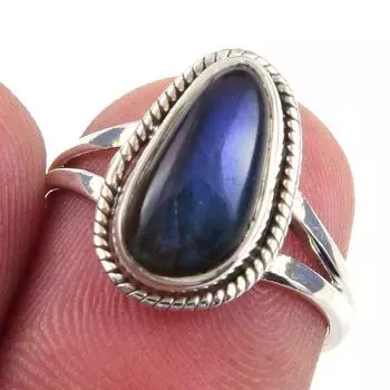 Natural Labradorite Gemstone Handmade 925 Solid Sterling Silver Ring Size 6 H9G10