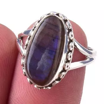 Natural Labradorite Gemstone Handmade 925 Solid Sterling Silver Ring Size 6 w9g91