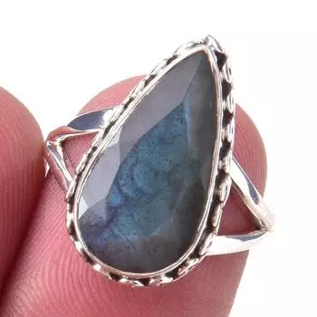 Natural Labradorite Gemstone Handmade 925 Solid Sterling Silver Ring Size 6 J2e21