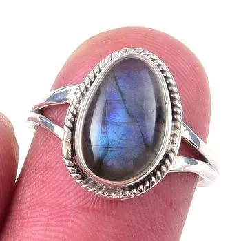 Natural Labradorite Gemstone Handmade 925 Solid Sterling Silver Ring Size 6 Z1T64