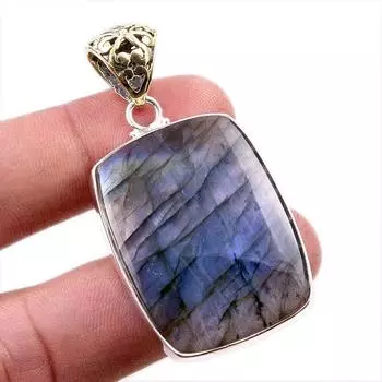 Natural Labradorite Gemstone Handmade 925 Solid Sterling Silver Pendant 2 v7A30