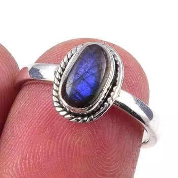 Natural Labradorite Gemstone Handmade 925 Solid Sterling Silver Ring Size 6 B3B60