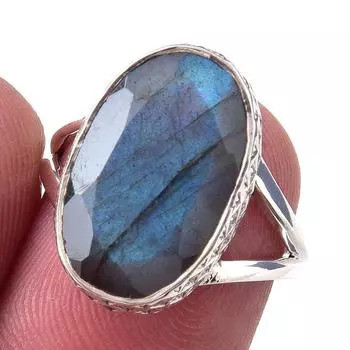 Natural Labradorite Gemstone Handmade 925 Solid Sterling Silver Ring Size 6 c2M36