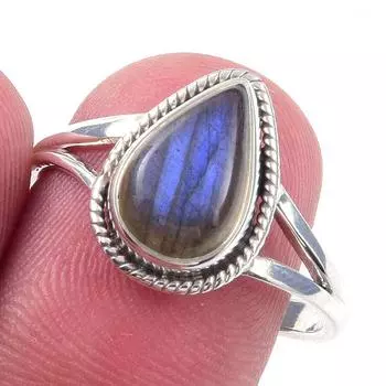 Natural Labradorite Gemstone Handmade 925 Solid Sterling Silver Ring Size 9 q7w74