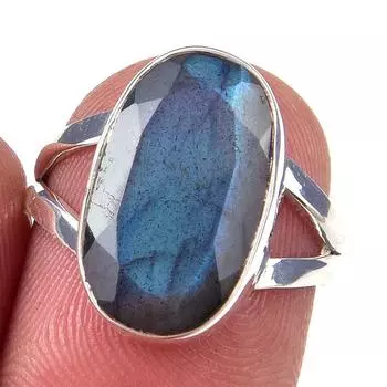 Natural Labradorite Gemstone Handmade 925 Solid Sterling Silver Ring Size 6 c6e78