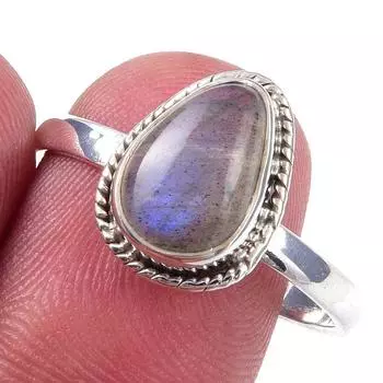 Natural Labradorite Gemstone Handmade 925 Solid Sterling Silver Ring S.9.5 K0B78