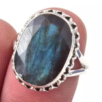 Natural Labradorite Gemstone Handmade 925 Solid Sterling Silver Ring Size 7 I4Q78