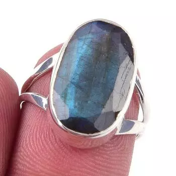 Natural Labradorite Gemstone Handmade 925 Solid Sterling Silver Ring Size 6 e2s56