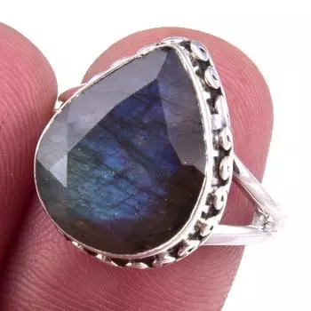 Natural Labradorite Gemstone Handmade 925 Solid Sterling Silver Ring Size 8 s4f70