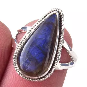 Natural Labradorite Gemstone Handmade 925 Solid Sterling Silver Ring Size 7 E9f41