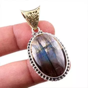 Natural Labradorite Gemstone Handmade 925 Solid Sterling Silver Pendant 2 w9p66