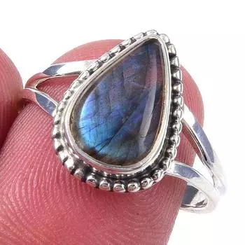Natural Labradorite Gemstone Handmade 925 Solid Sterling Silver Ring Size 8 t1B86