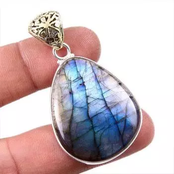 Natural Labradorite Gemstone Handmade 925 Solid Sterling Silver Pendant 2 t1e93