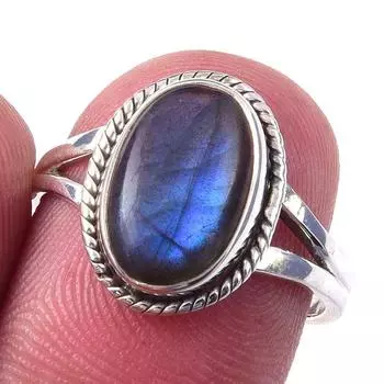 Natural Labradorite Gemstone Handmade 925 Solid Sterling Silver Ring Size 7 M4r78