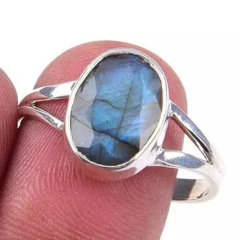 Natural Labradorite Gemstone Handmade 925 Solid Sterling Silver Ring Size 9 P1b90