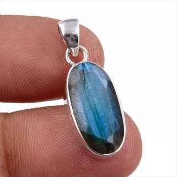 Natural Labradorite Gemstone Handmade 925 Solid Sterling Silver Pendant 1 r0T44