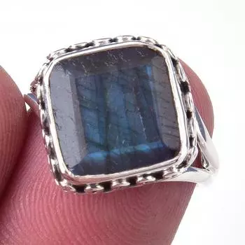 Natural Labradorite Gemstone Handmade 925 Solid Sterling Silver Ring Size 6 m4J72