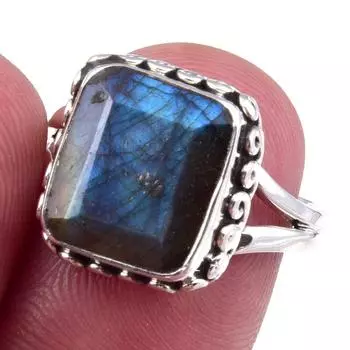 Natural Labradorite Gemstone Handmade 925 Solid Sterling Silver Ring Size 7 K0a13