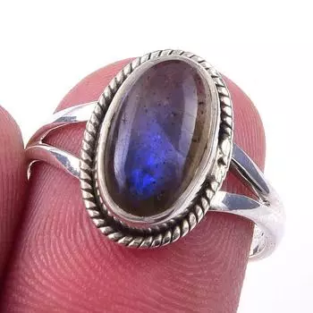 Natural Labradorite Gemstone Handmade 925 Solid Sterling Silver Ring Size 7 D2e15