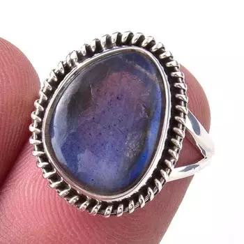 Natural Labradorite Gemstone Handmade 925 Solid Sterling Silver Ring Size 6 T5u82