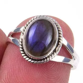 Natural Labradorite Gemstone Handmade 925 Solid Sterling Silver Ring Size 6 J1Y19