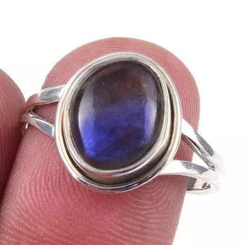 Natural Labradorite Gemstone Handmade 925 Solid Sterling Silver Ring Size 8 h2P06