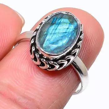 Natural Labradorite Gemstone Handmade 925 Solid Sterling Silver Ring Size 8 g7j99