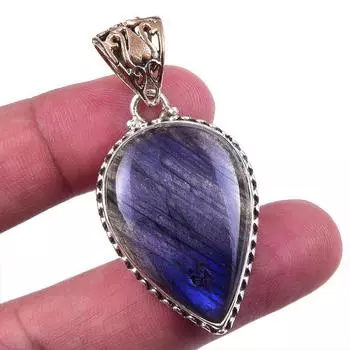 Natural Labradorite Gemstone Handmade 925 Solid Sterling Silver Pendant 2 l3H08