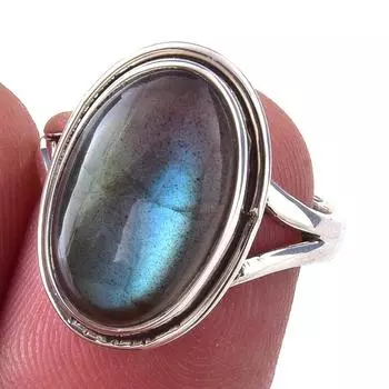Natural Labradorite Gemstone Handmade 925 Solid Sterling Silver Ring Size 6 j9D60