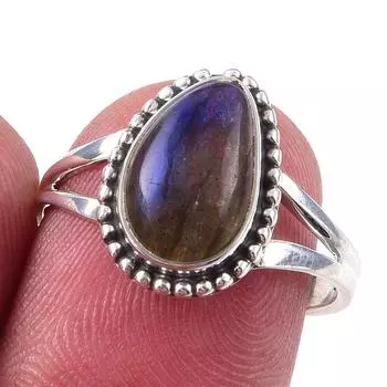 Natural Labradorite Gemstone Handmade 925 Solid Sterling Silver Ring Size 7 h3Q38