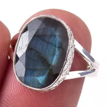 Natural Labradorite Gemstone Handmade 925 Solid Sterling Silver Ring Size 7 o0K58