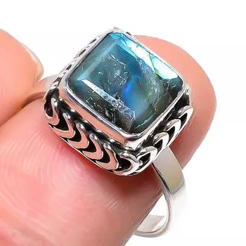 Natural Labradorite Gemstone Handmade 925 Sterling Silver Jewelry Ring S.9 o6P53
