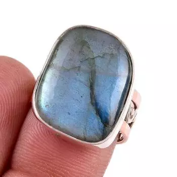 Natural Labradorite Gemstone Handmade 925 Sterling Silver Two Tone Ring S.7 d3H81