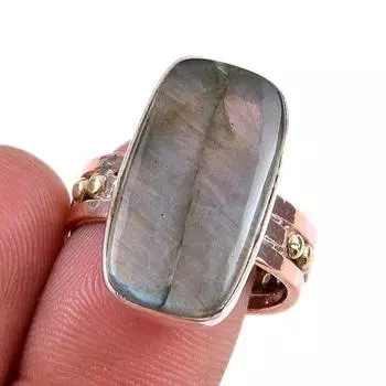 Natural Labradorite Gemstone Handmade 925 Sterling Silver Two Tone Ring S.9 G1A43