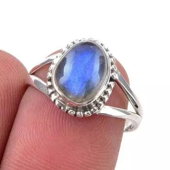 Natural Labradorite Gemstone Handmade 925 Sterling Silver Jewelry Ring S.7 W8b54